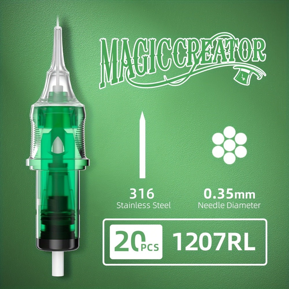 Disposable Tattoo Needles 20pcs Mixed Set RL RS M1 C-M — Multi-Gauge High Transparency Cartridge, Lasting Sharpness, Ample Ink Capacity, for Professional Artists & Beginners