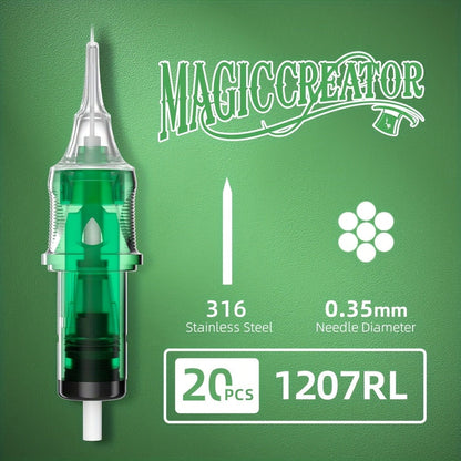 Disposable Tattoo Needles 20pcs Mixed Set RL RS M1 C-M — Multi-Gauge High Transparency Cartridge, Lasting Sharpness, Ample Ink Capacity, for Professional Artists & Beginners