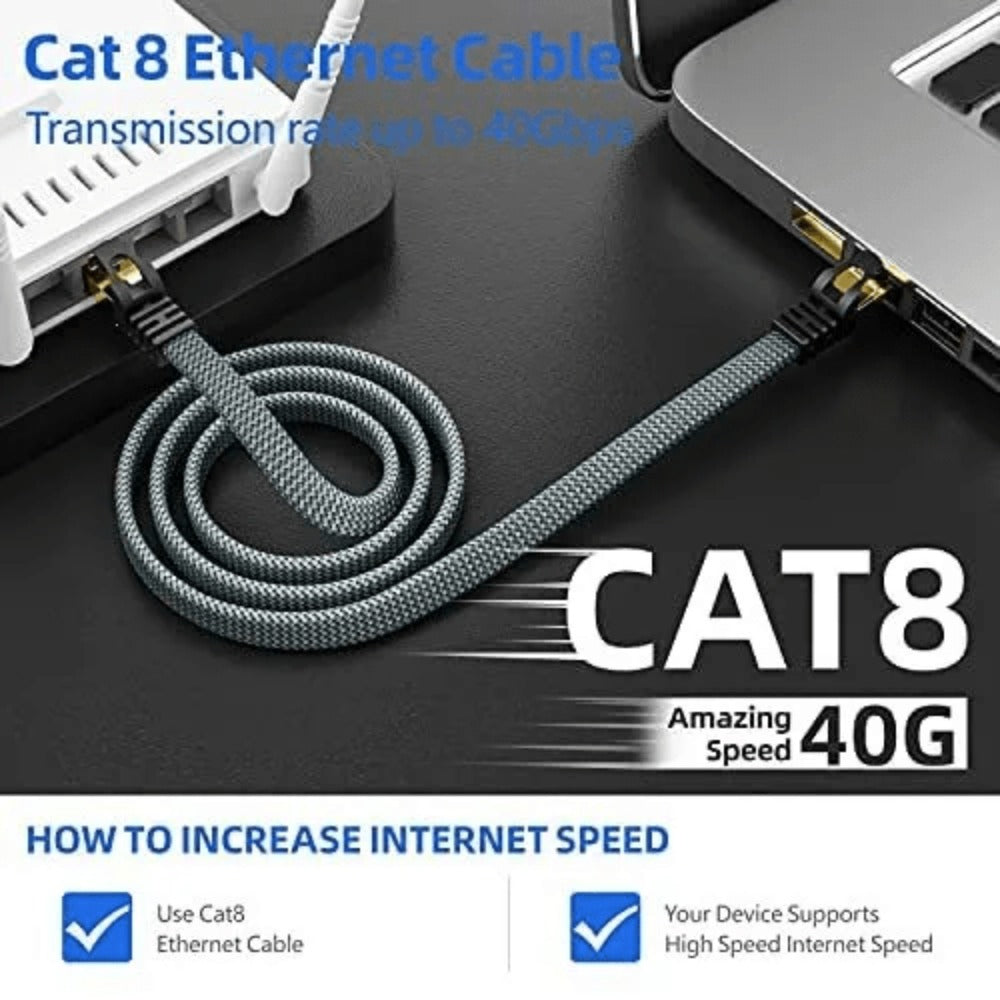 Cat8 Ethernet Cable Braided Heavy Duty – 40Gbps 2000MHz RJ45, High Speed Network LAN Cable for Gaming, Router, Modem & PC, 6FT / 25FT / 35FT