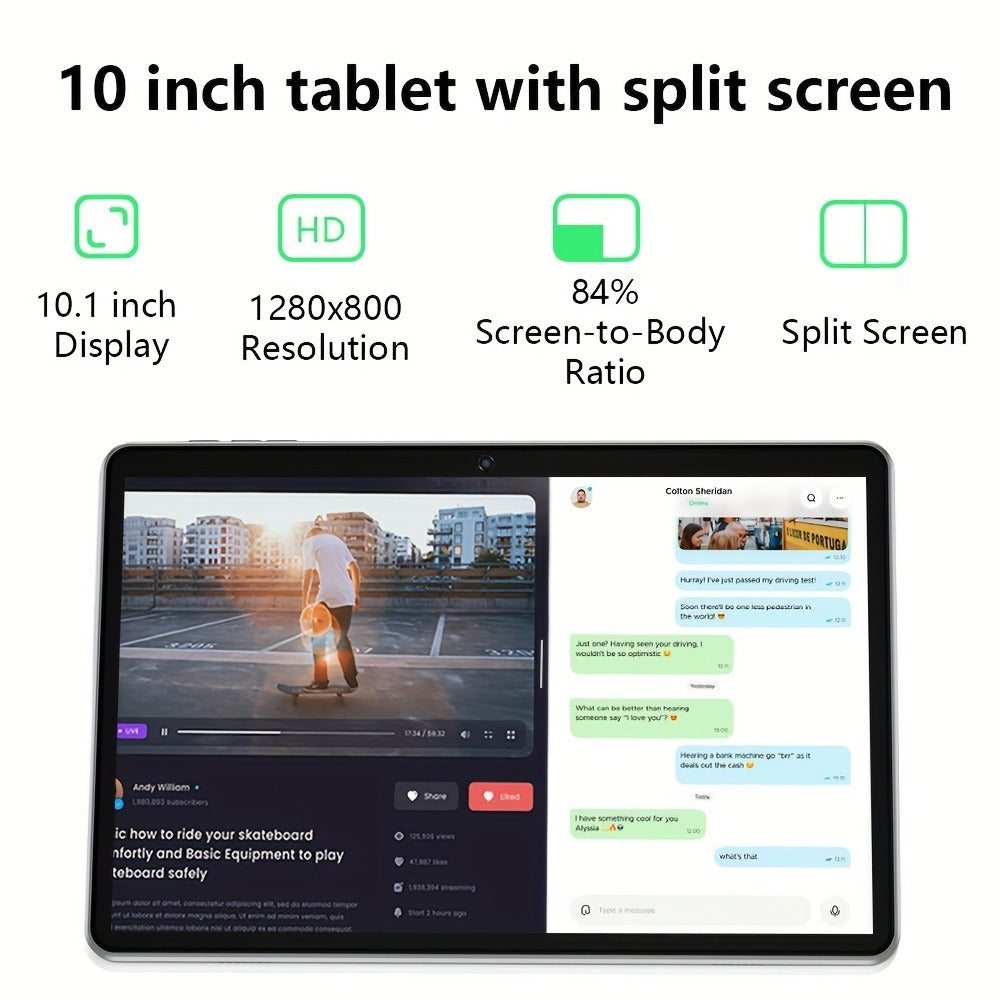 Android 13 Tablet 10 Inch 6GB RAM 32GB Storage 512GB Expandable Quad-Core IPS Touchscreen 2.4G WiFi Dual Camera Kids Adults Entertainment Portable Pad Sky Blue Gun Color