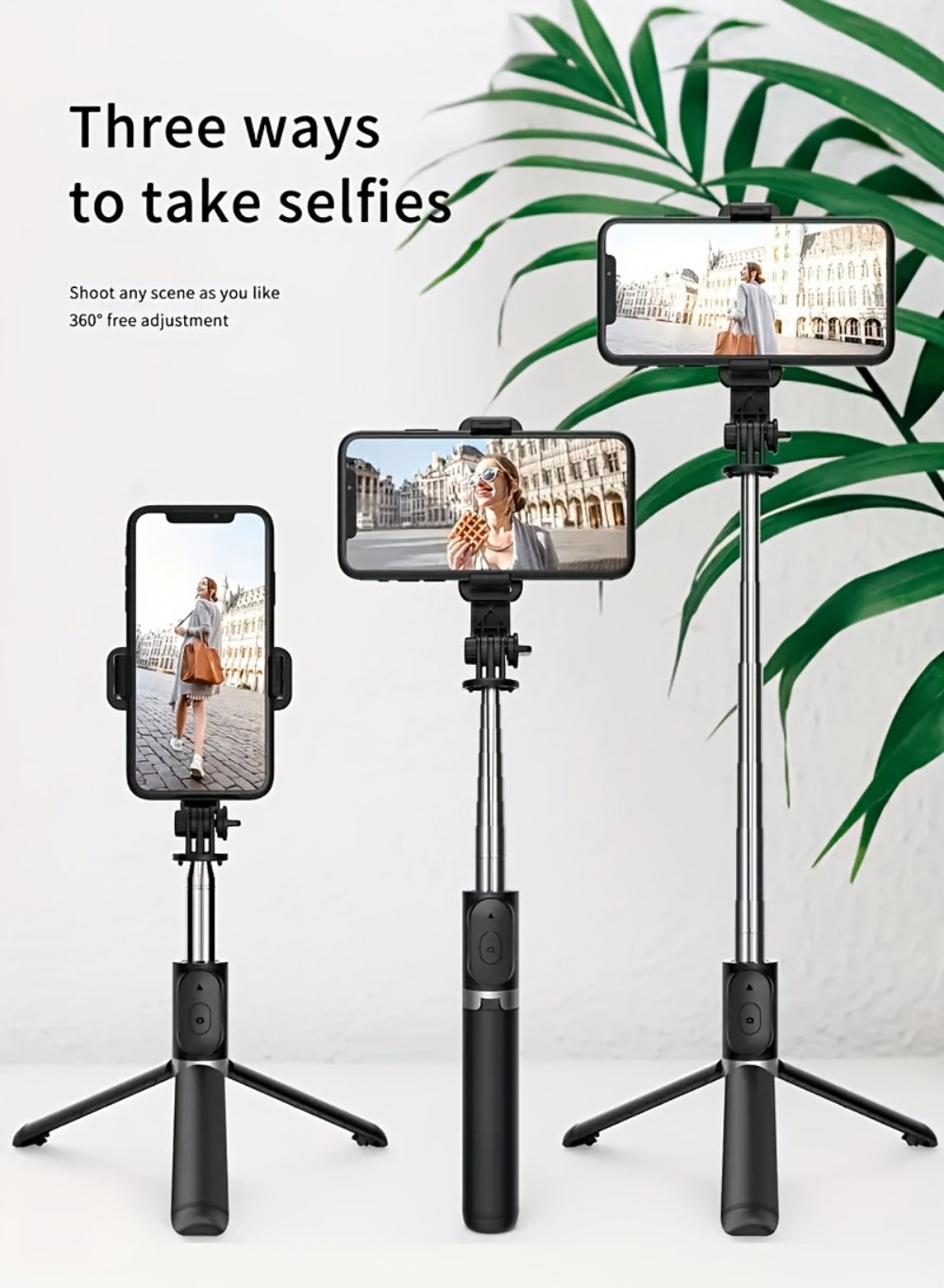 40.6-Inch Black Selfie Stick Tripod with Rotating Phone Head, Fold-Out Floor Base and Remote