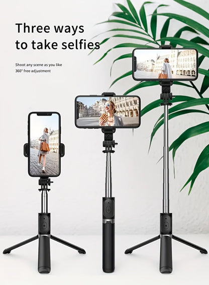 40.6-Inch Black Selfie Stick Tripod with Rotating Phone Head, Fold-Out Floor Base and Remote