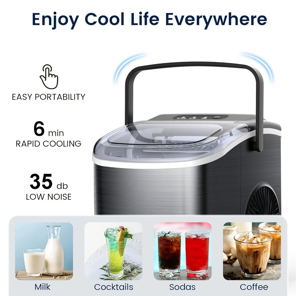 Pebble Ice Maker Countertop, /24H, 2 Ice Cube Sizes, Sonic Bullet Ice Machine, Auto-Cleaning, Stainless Steel