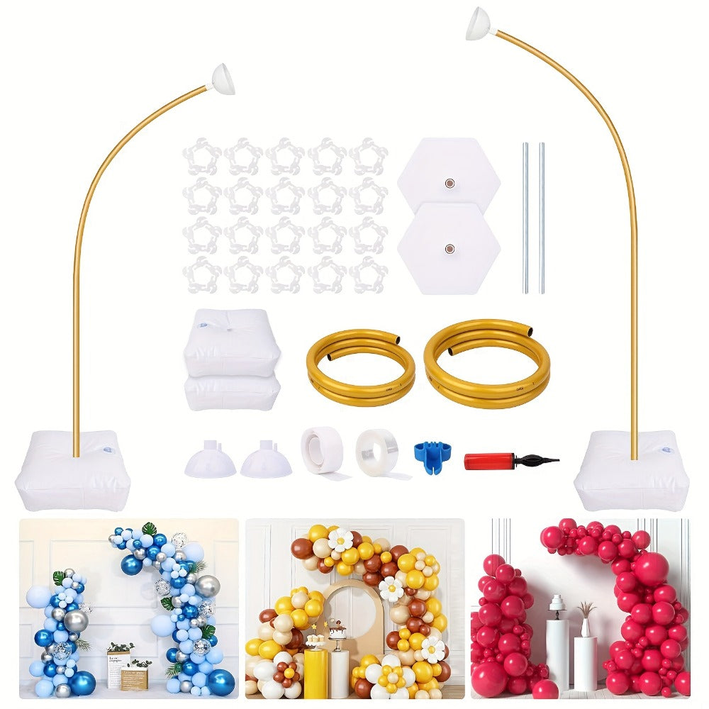Two-Piece Flexible Gold Balloon Arch Stand Kit with 8FT and 5FT Columns, Bases and Attachments
