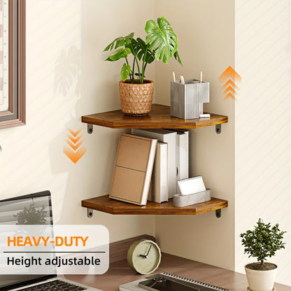 Floating Corner Wall Shelf 5-Sided Wall Mounted Storage Rack - Modern Display Unit for Bathroom, Kitchen, Bedroom & Living Room - Set of 2, 4 or 6 in Brown, Black or White