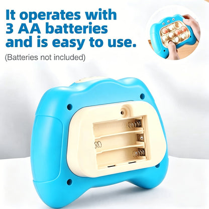 Blue Quick-Push Electronic Memory Game with Ten Pop Buttons, Four Pictured Modes and Back Controls