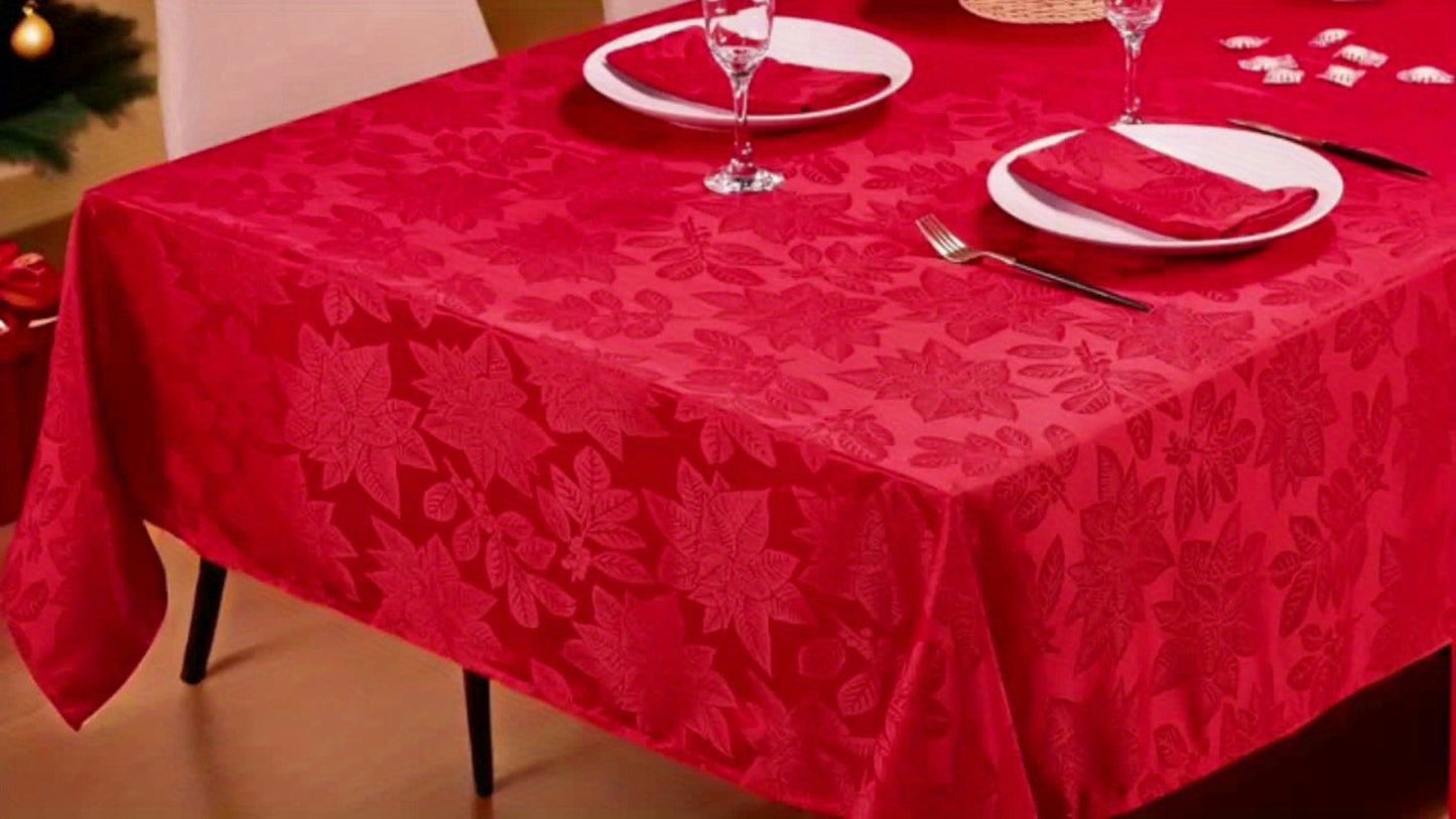 Tablecloth Red Floral Jacquard Rectangle Cover with Stitched Borders in Three Holiday Sizes