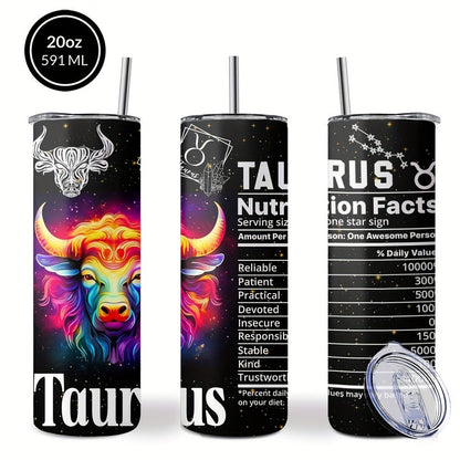 Zodiac Tumbler 20oz Stainless Steel Insulated Travel Cup with Lid & Straw Horoscope Coffee Mug All 12 Signs Hot Cold Drinks Gift Birthday Halloween Christmas