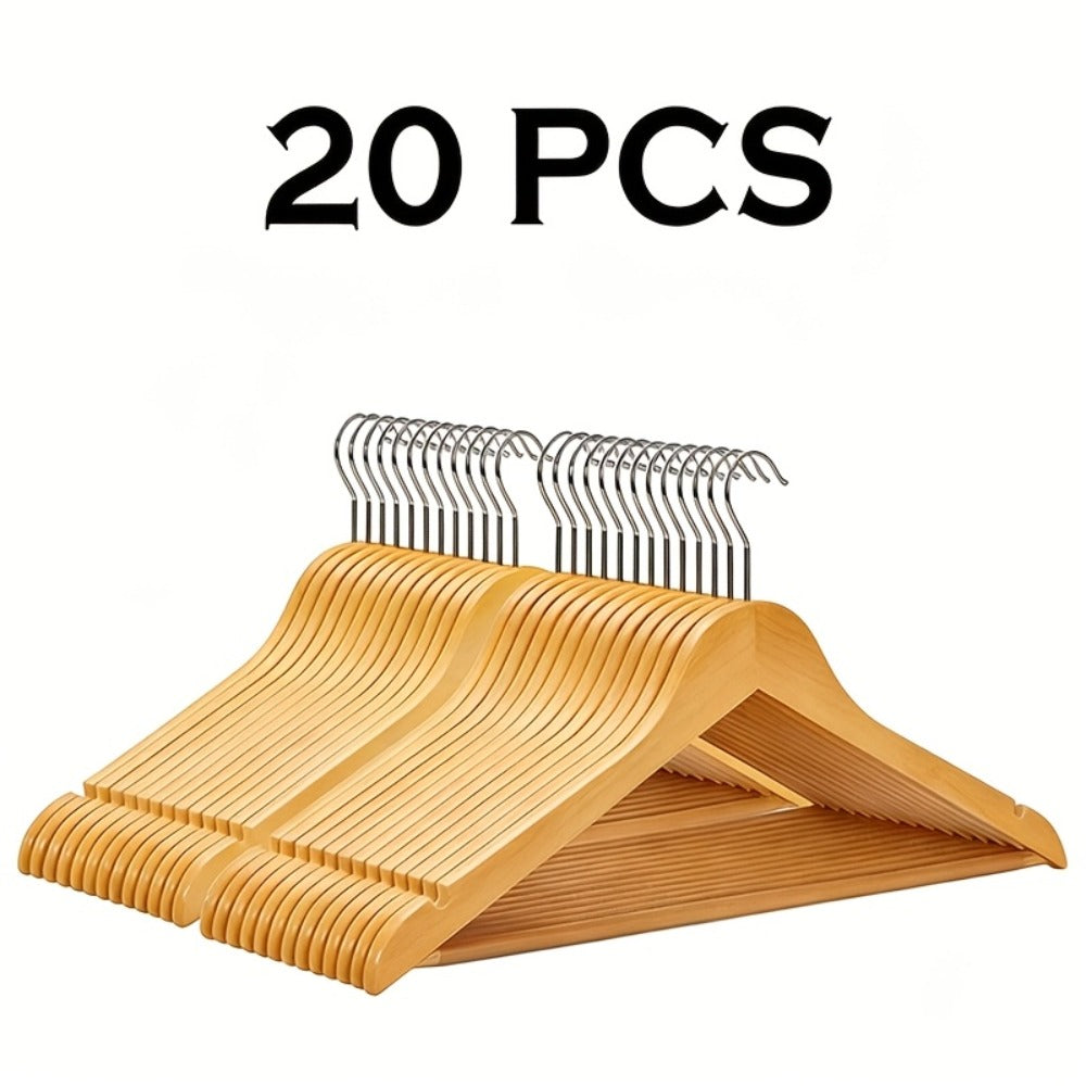 Premium Wooden Hangers with 360° Rotatable Hook & Shoulder Grooves | Slim Durable Wood Coat Suit Hangers | 10 20 30 Pack Closet Organizer in Natural & Champagne