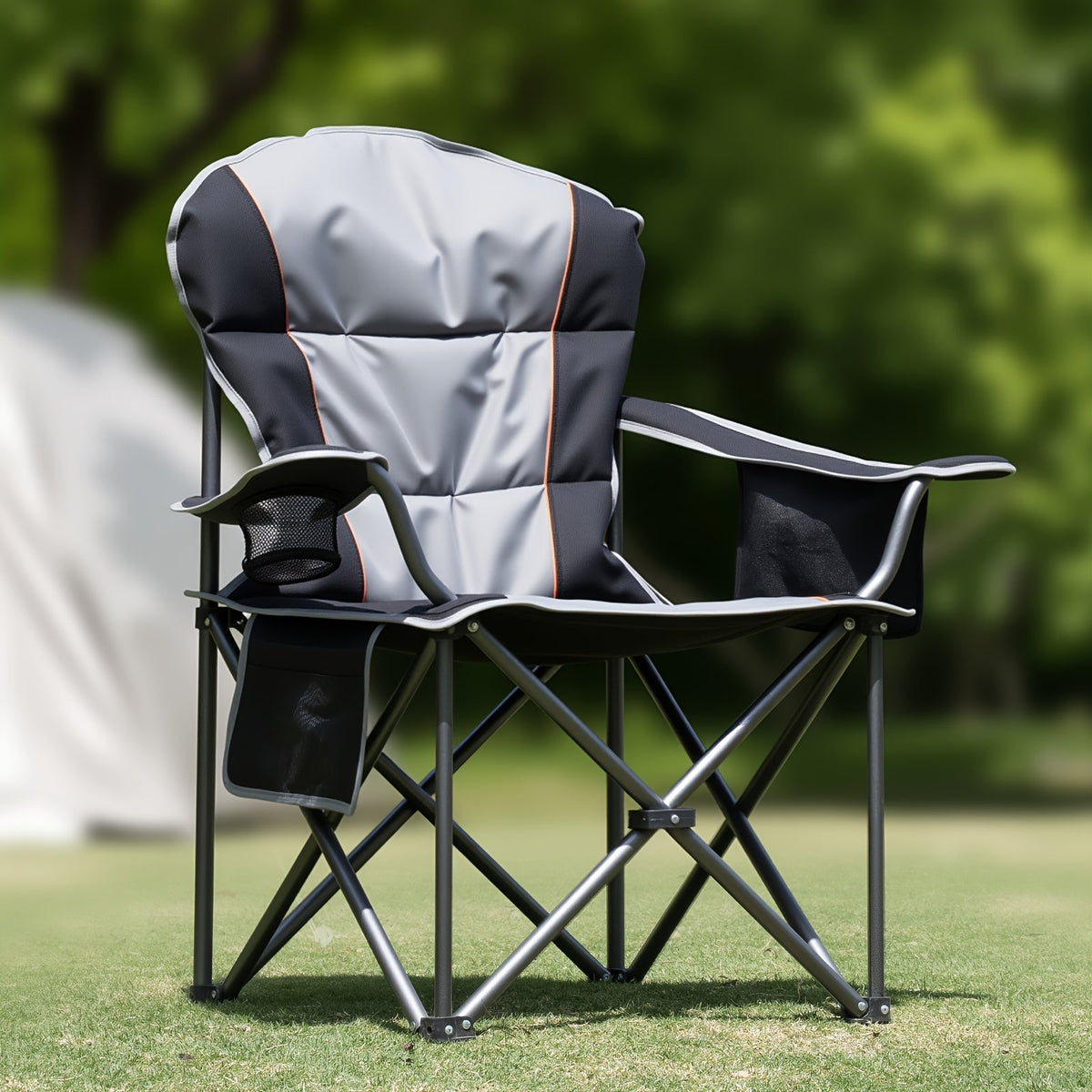 Padded Folding Camping Chair with 26.38-Inch Back, Cup Holder, Side Storage and Seven Color or Pair Options