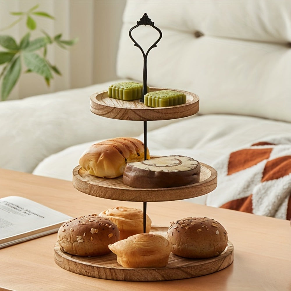 Three-Tier Wooden Cupcake Stand in Light Brown, Dark Brown or White for Dessert and Party Displays