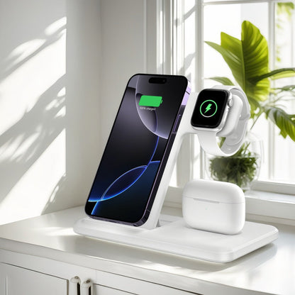 Wireless Charging Station, USB-C 3-in-1 Upright Dock for iPhone, Apple Watch and AirPods Models
