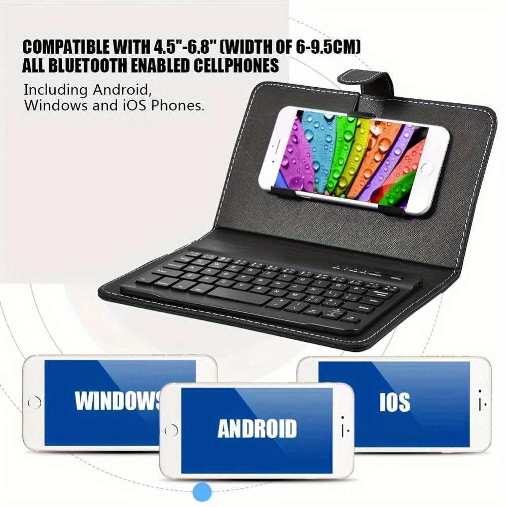 Foldable Bluetooth Keyboard Full Size Wireless Portable with PU Leather – Compact Folding Design for iPhone iPad Android Tablets Laptops | Black Pink Blue | Business Travel Typing Keyboard
