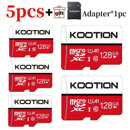 A1 C10 U1 Micro SD Card 5 Pack TF Memory Card 90MB/s High Speed 128MB to 128GB SDXC for Security Camera Drone Dash Cam Smartphone Tablet PC – Red & White Available