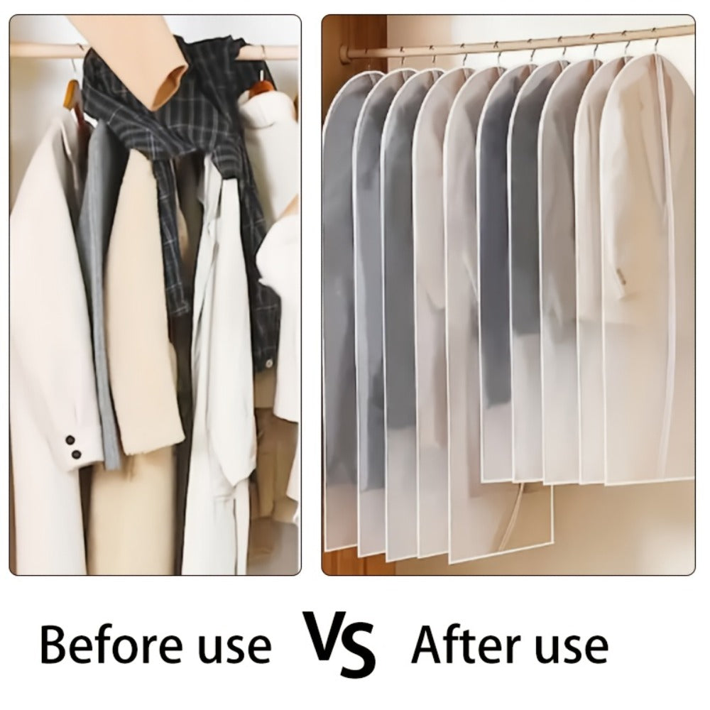 Ten-Piece Translucent Hanging Garment Bag Set with Full Zippers in Four Exact Length Options