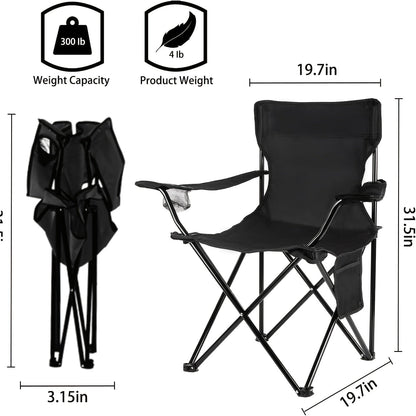 Folding Camping Chair with Optional Sunshade Canopy, Cup Holders, Carry Bag and Black, Red or Blue Configurations
