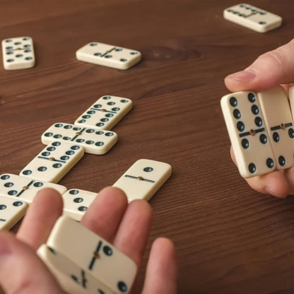 Double-Six Dominoes Set with 28 Ivory-Color Tiles and Wooden Storage Case for Adult Game Nights