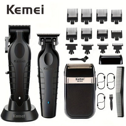Men's Grooming Set 3pcs USB Rechargeable Electric Hair Clipper Razor & Beard Trimmer – High-Precision Cordless Close Shave Kit for Home Salon, Perfect Gift for Dad