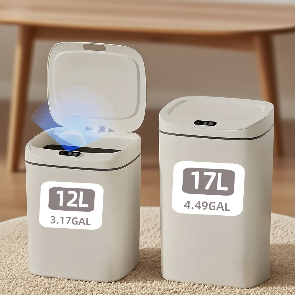 Touchless Trash Can Automatic Sensor Lid Hands-Free – Infrared Motion Detection, Battery Powered Cordless, Smart Waste Bin for Kitchen Bathroom Office Bedroom Hotel, Modern White Design 2.91 Gal & 4.49 Gal