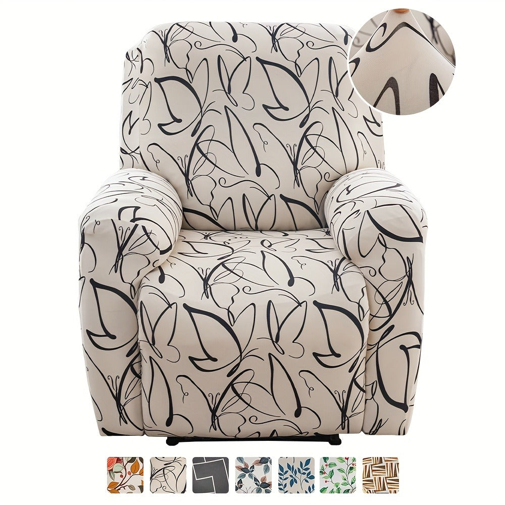 Recliner Slipcover Set, Four-Piece Polyester-Spandex Cover with Side Pocket in Ten Printed Options