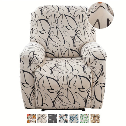 Recliner Slipcover Set, Four-Piece Polyester-Spandex Cover with Side Pocket in Ten Printed Options