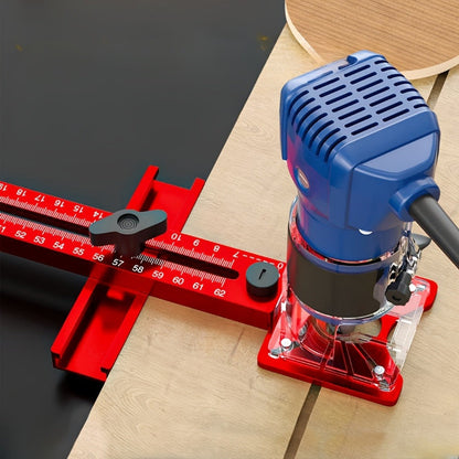 Router Circle Cutting Jig with Adjustable Red Guide Rail for Woodworking Routers and Circular Cutting Projects