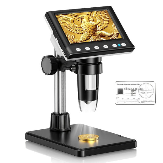 Digital Coin Microscope 4.3 Inch IPS Screen for Adults Coin Magnifier with 8 LED Lights 32GB Memory Card Windows Compatible for Coin Collecting Jewelry Inspection STEM Education