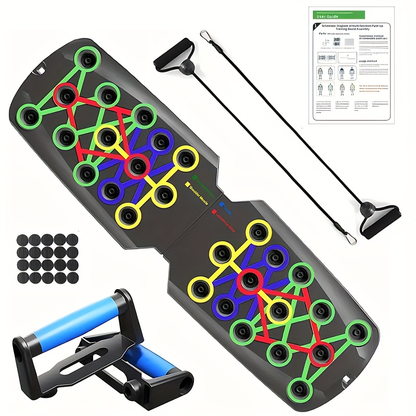 Color-Coded Push-Up Board with Resistance Bands and Pull Ropes for Multi-Position Home Training