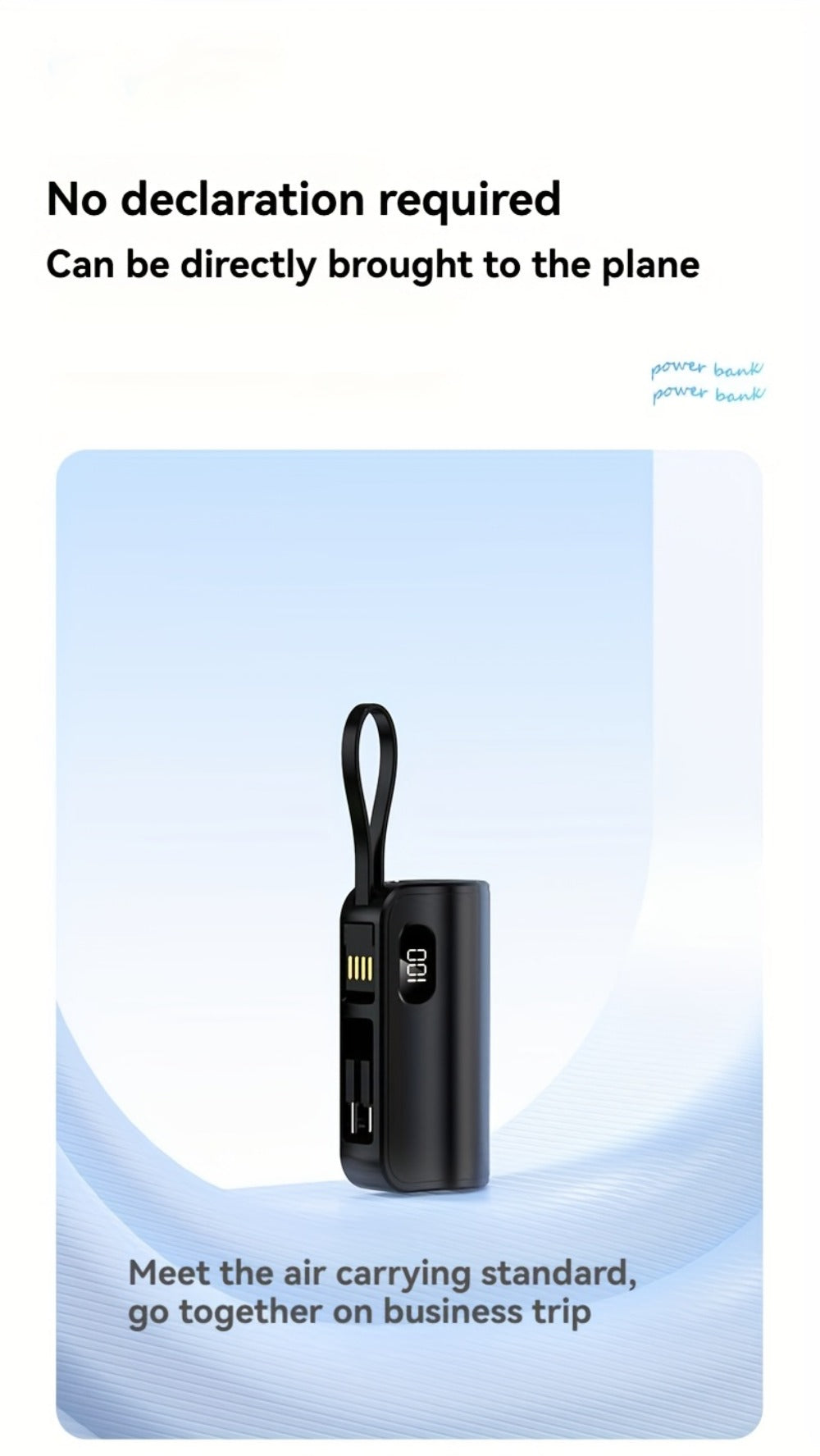 Power Bank 6000mAh Mini with USB-C and Lightning Plugs, 22.5W Listed Charging, Display and Stand