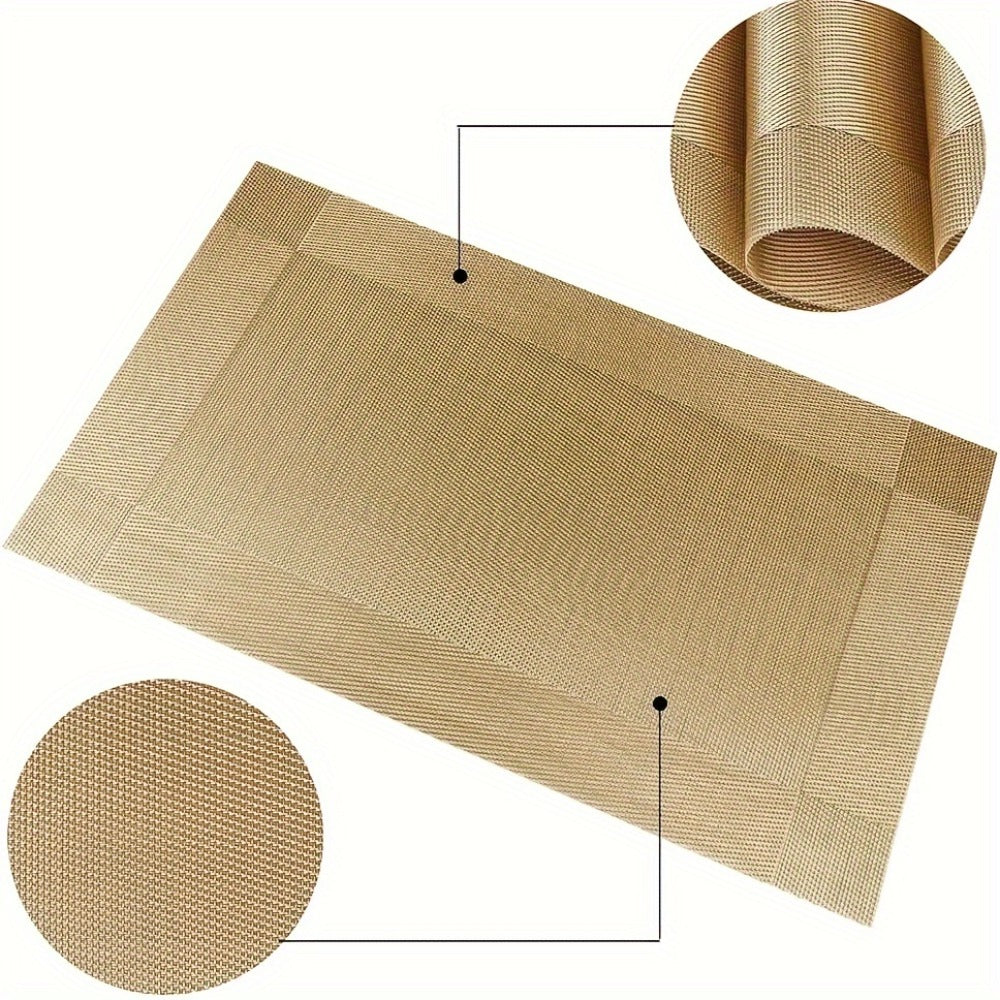 Six-Piece PVC Placemats in Gold, Brown or Silver, Each 11.8 x 17.7 Inches for Dining Tables