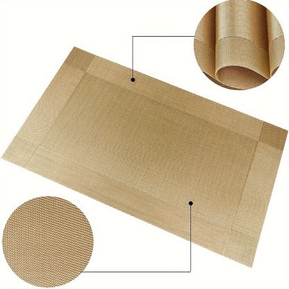 Six-Piece PVC Placemats in Gold, Brown or Silver, Each 11.8 x 17.7 Inches for Dining Tables