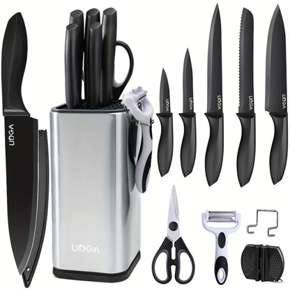 Stainless Steel Kitchen Knife Set Chef Knife Damascus Black Knife Block for Home Cooking, Dining and Outdoor Meals