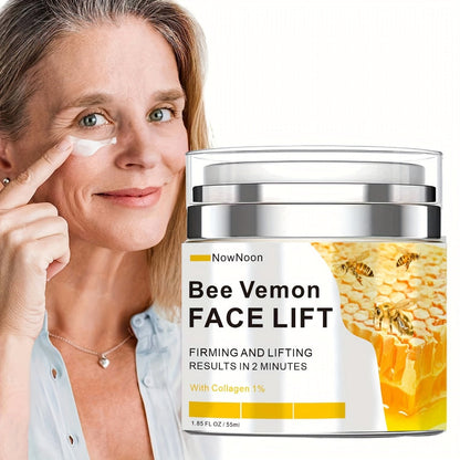Face Cream Bee Venom 55ml Formula with 1% Collagen for Morning and Evening Face Care in a White and Yellow Jar