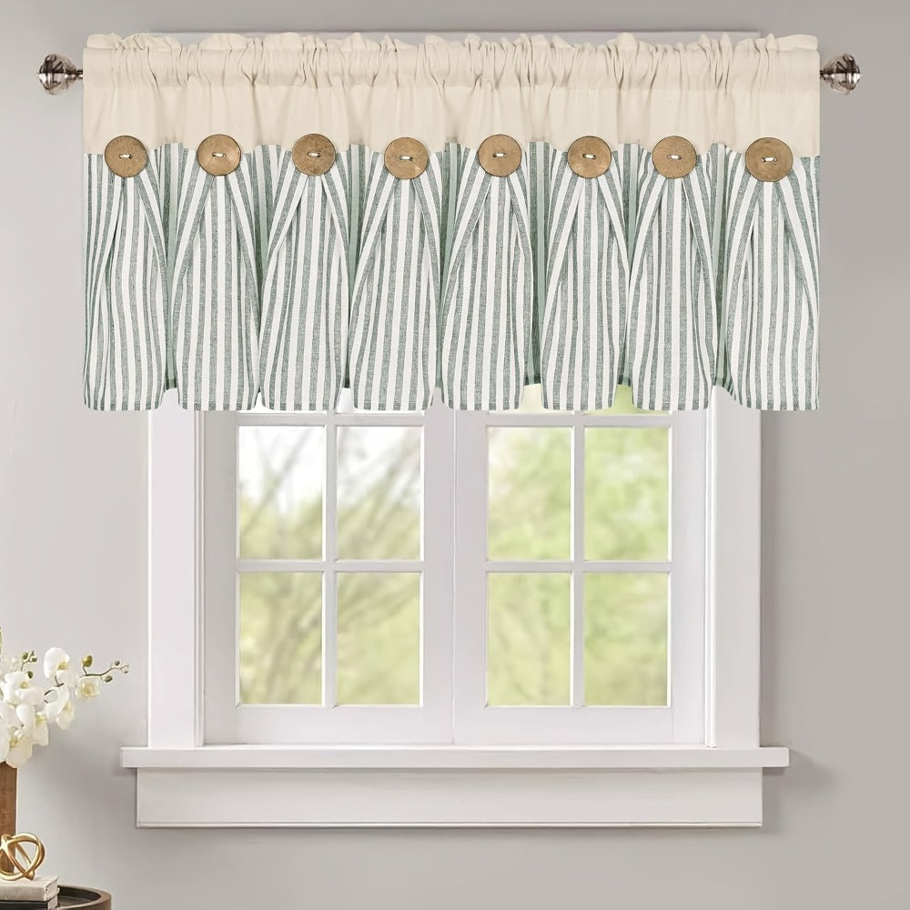 Striped Patchwork Window Curtain Set with Rod-Pocket Top, Six Colors and Five Panel-Count or Size Options