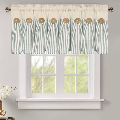 Striped Patchwork Window Curtain Set with Rod-Pocket Top, Six Colors and Five Panel-Count or Size Options