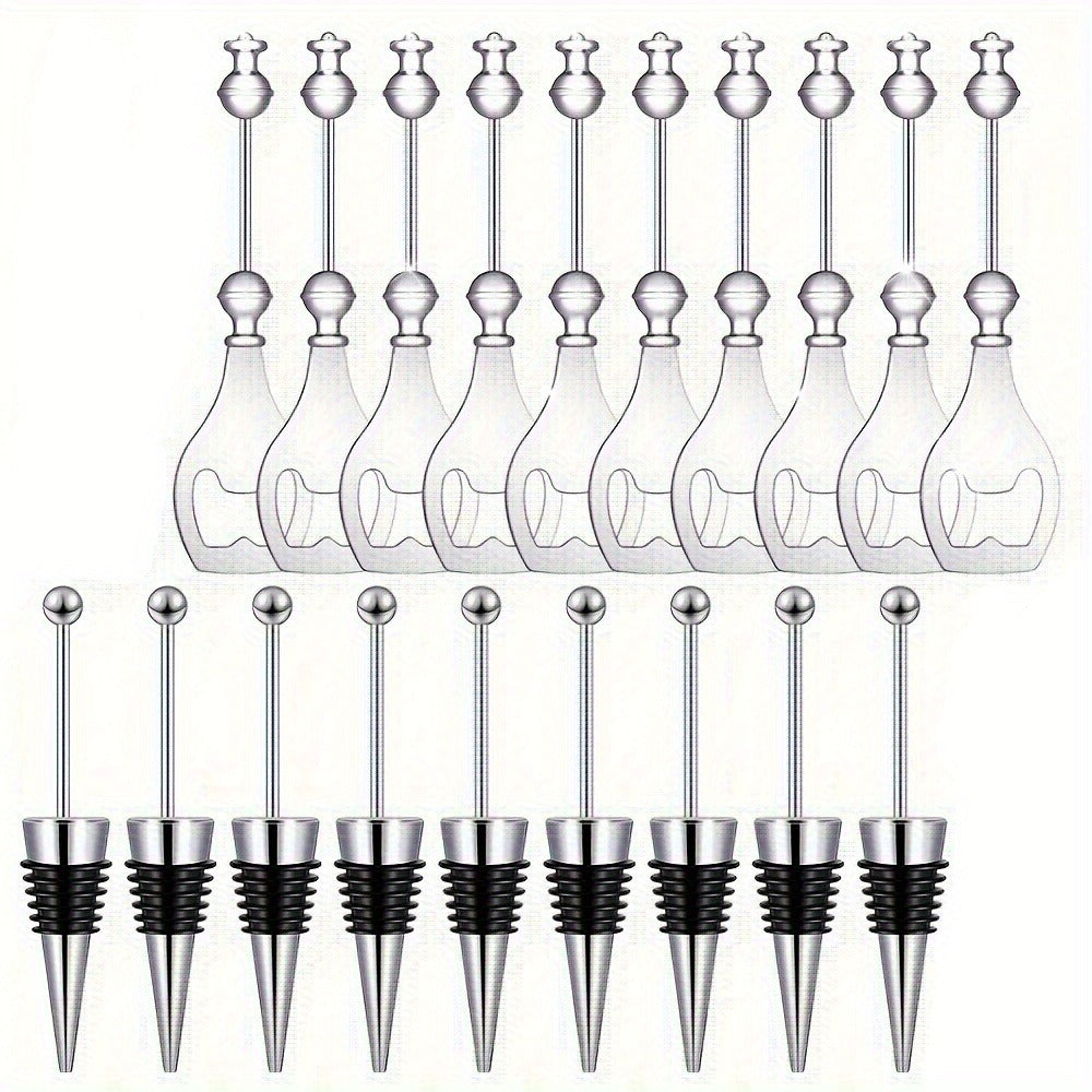Beadable Bottle Opener and Wine Stopper Sets with Balanced 10- or 20-Piece Checkout Options