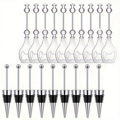 Beadable Bottle Opener and Wine Stopper Sets with Balanced 10- or 20-Piece Checkout Options