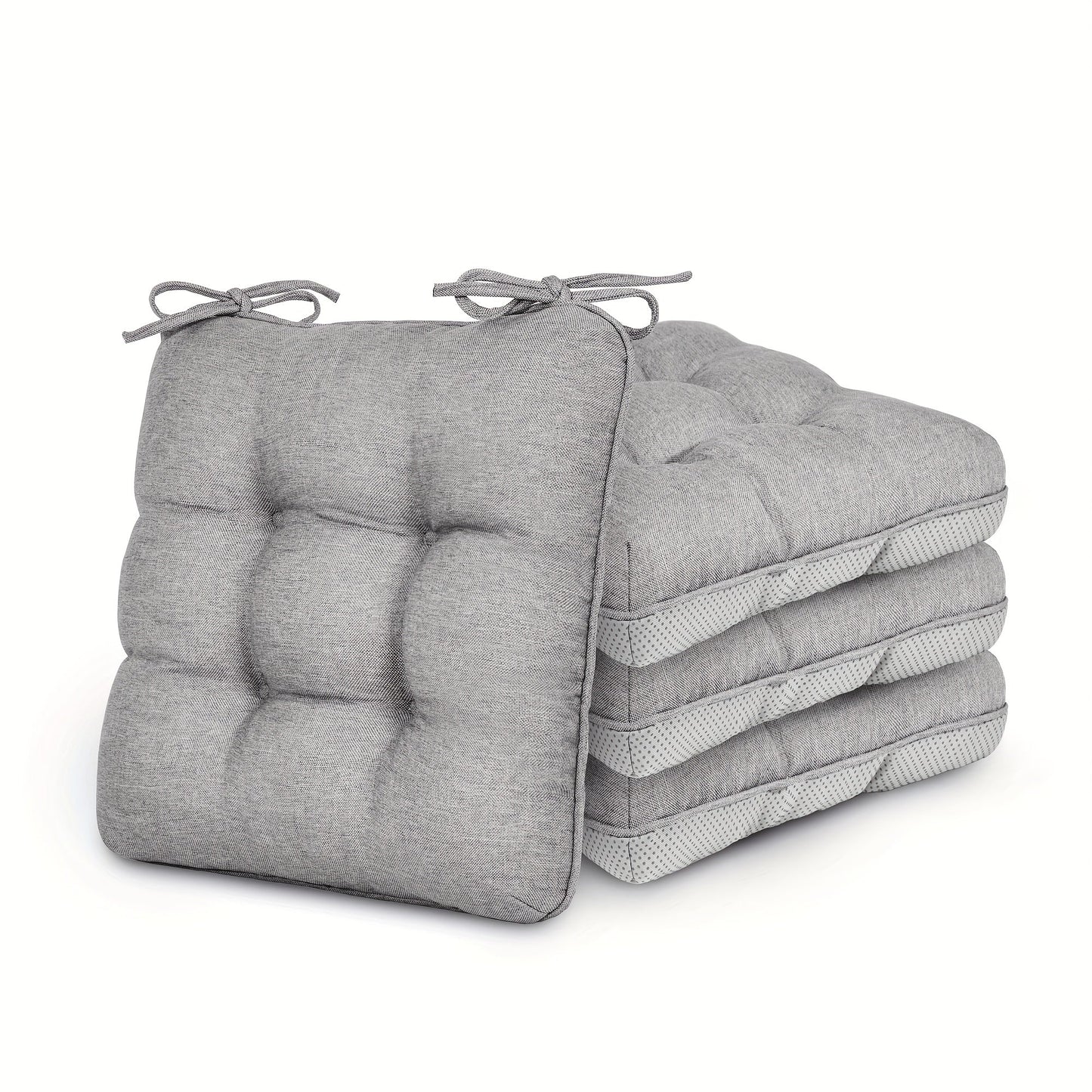 Tufted Chair Cushion Sets in 4- or 8-Piece Options with M/L Sizes, Tie Straps and 12 Color Choices