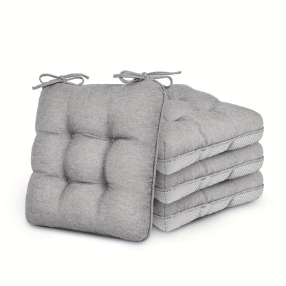 Tufted Chair Cushion Sets in 4- or 8-Piece Options with M/L Sizes, Tie Straps and 12 Color Choices