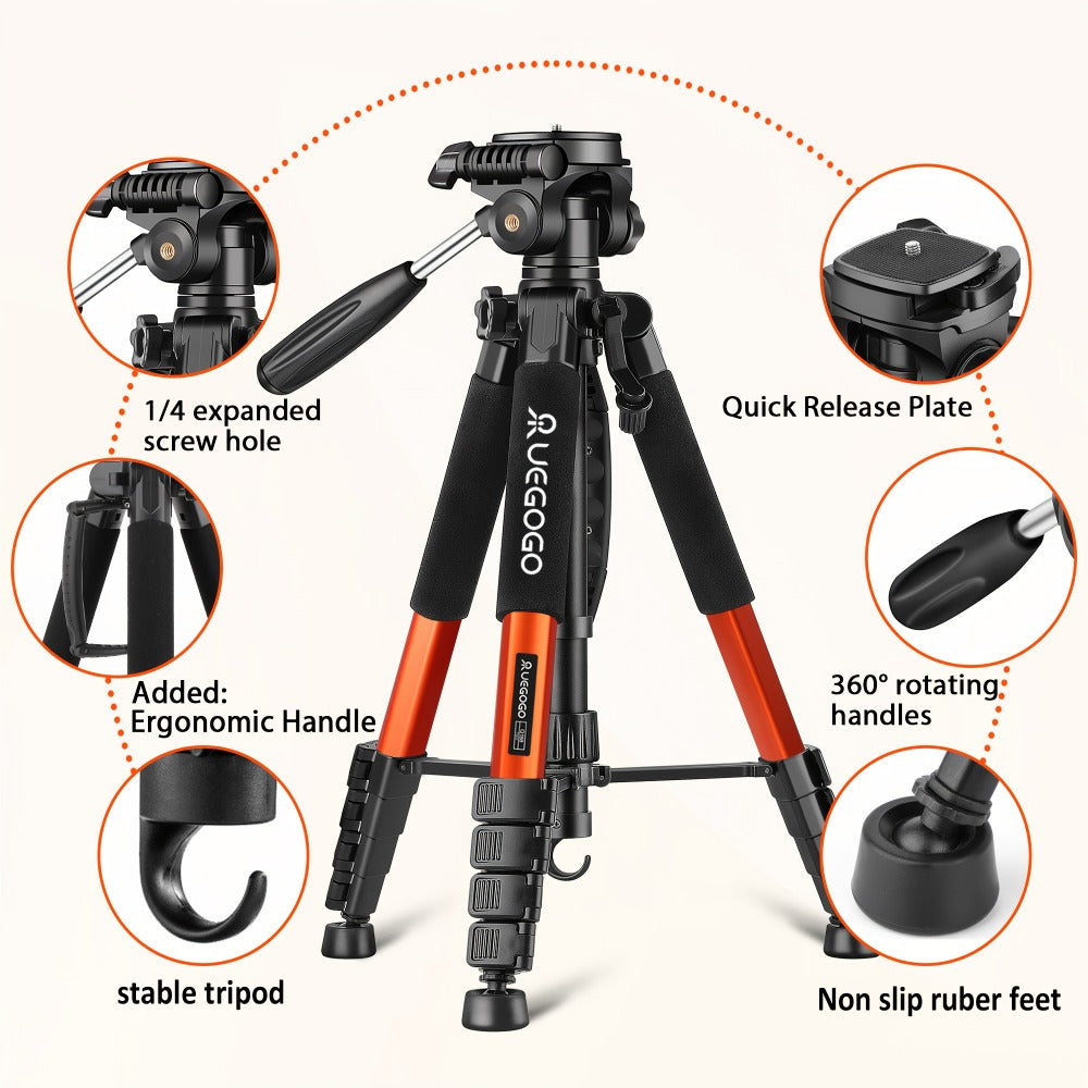 74-Inch Heavy-Duty Camera Tripod with Phone Holder Quick Release Plate & Carry Bag Professional DSLR Video Stand for Canon Nikon Sony Compatible with Cell Phones Projector Travel Tripod