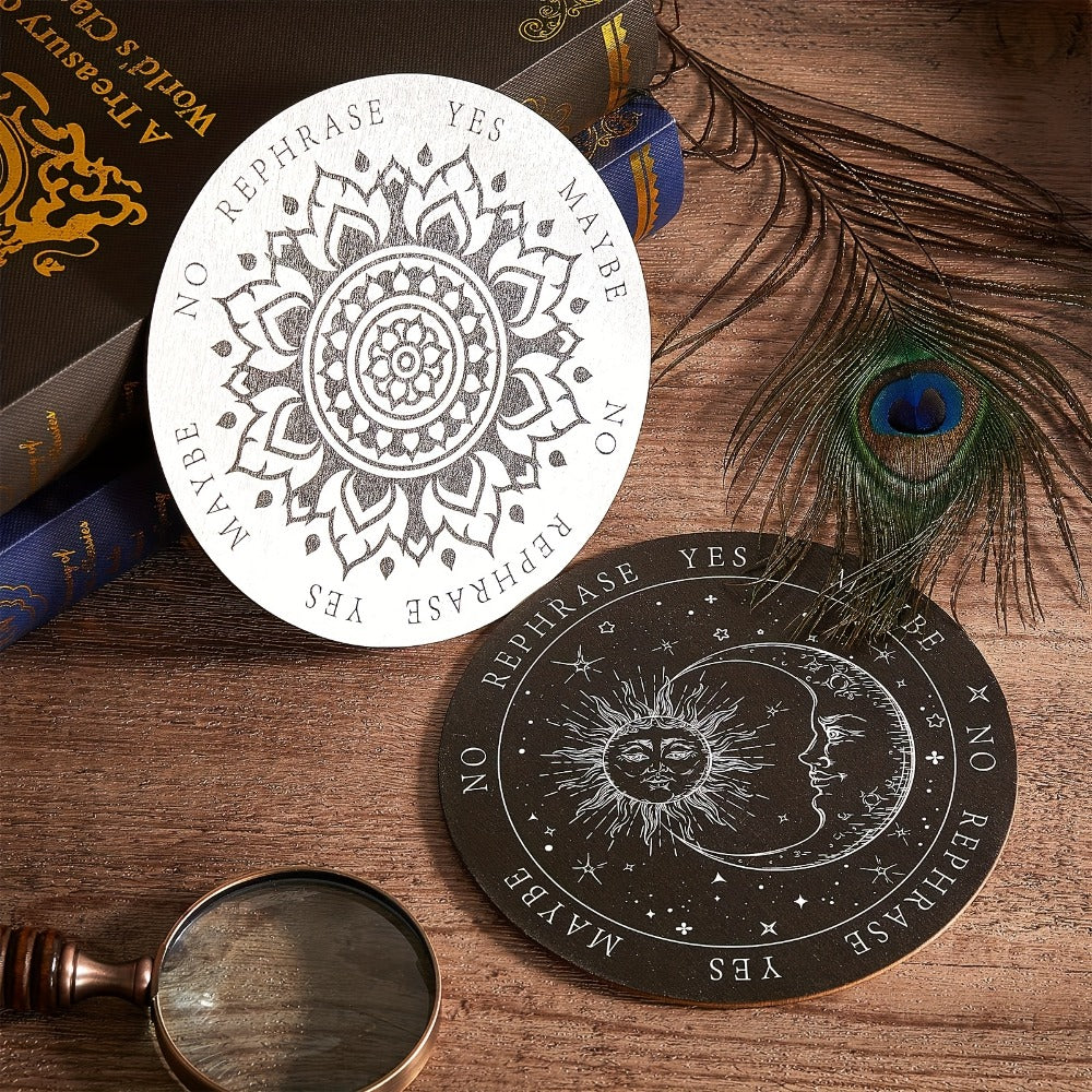 Eight-Piece Wooden Pendulum Board Set with Six-Inch Yes-No Designs for Adult Spiritual Practice and Decor