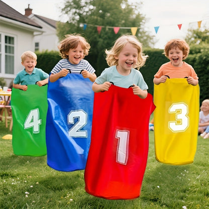 Four Numbered Sack Race Bags in Red, Blue, Yellow and Green with 65 x 46cm Pictured Size for Lawns