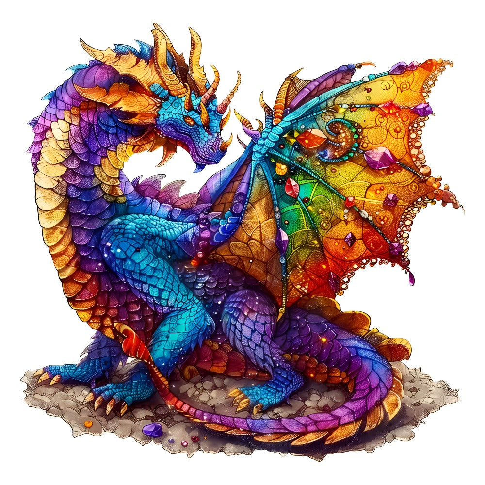 Dragon Wooden Jigsaw Puzzle with Irregular Animal-Shaped Pieces in Exact Small or Large Size Options