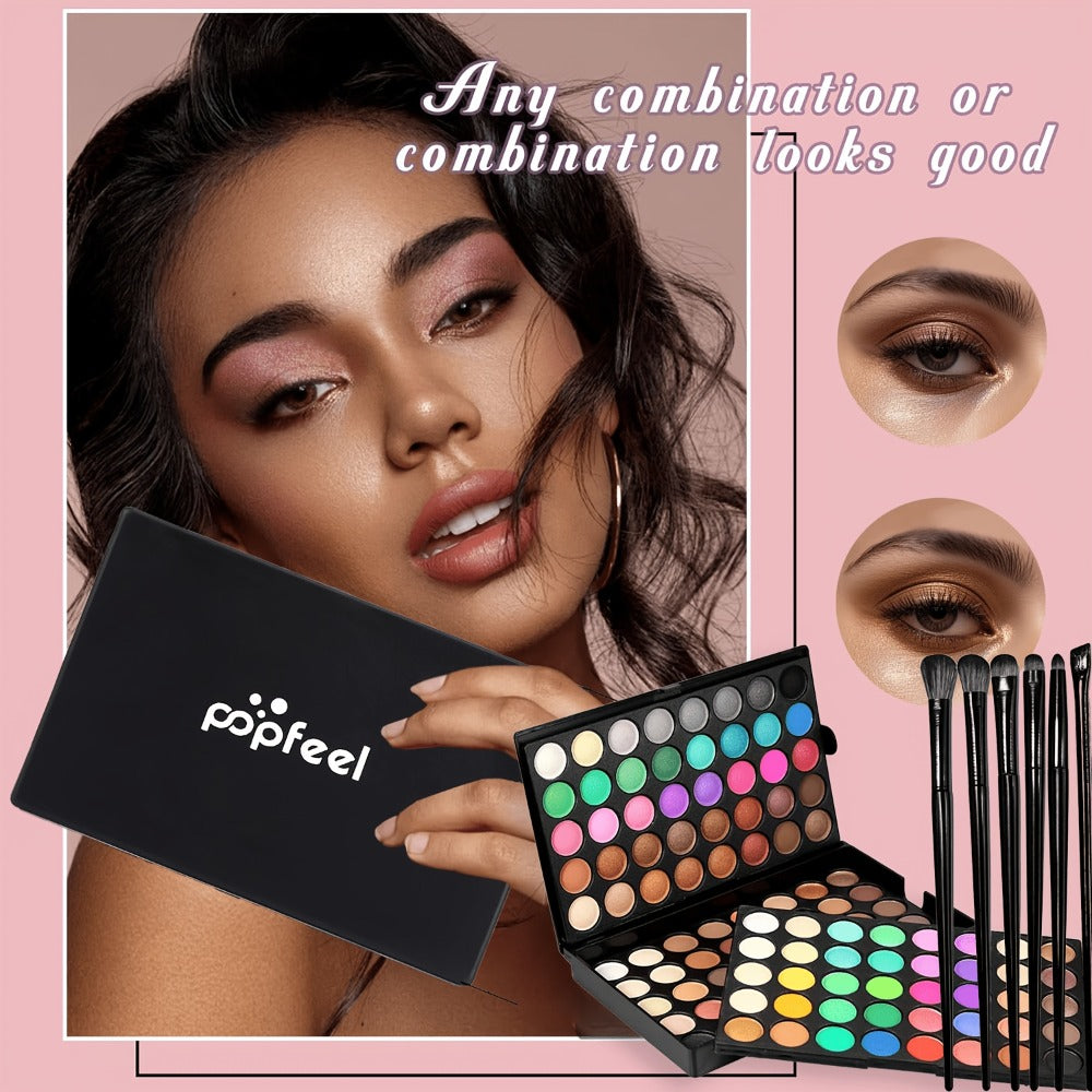 Eyeshadow Palette POPFEEL 120-Shade Folding Color Case with Matte-Shimmer Mix and Optional Six-Brush Bundle