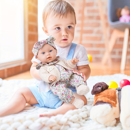 Floral Dress Baby Doll 12 Inch with Rabbit Plush Toy Gift Set – Realistic Vinyl Doll with Floral Outfit, Headscarf, Socks & Bunny Toy, Creative Dress-Up Playset for Girls Ages 3+, Birthday Holiday Gift
