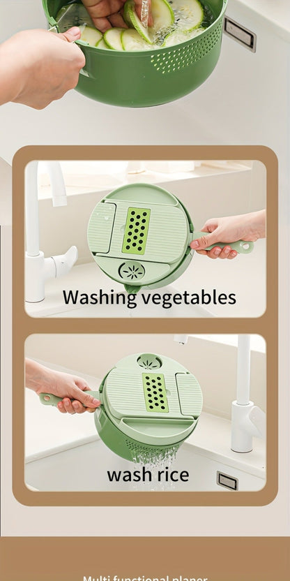 16-in-1 Green Vegetable Chopper with Round Container, Grid Dicing Plates, Slicer, Grater and Peeler Pieces