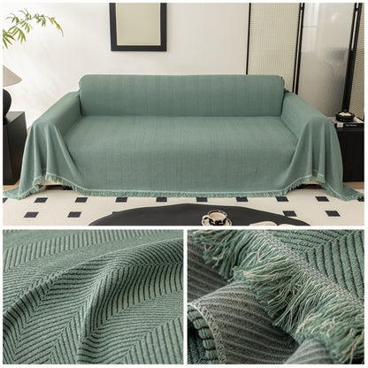 Sofa Cover 71-Inch Herringbone Jacquard Woven Throw with Tassel Fringe in Grey, Coffee, Green or Blue