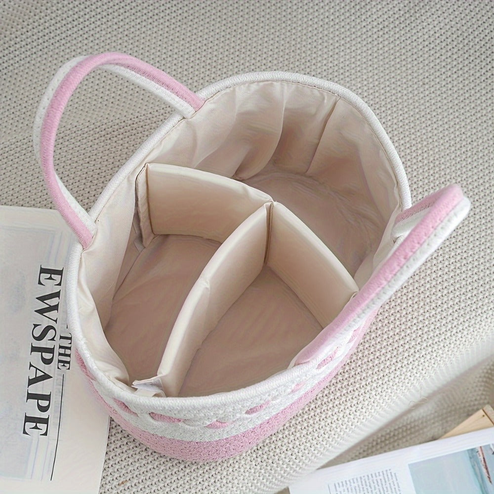 Oval Woven Rope Storage Basket, 14.17 x 9.06 x 6.69 Inches with Braided Handles and Divided Liner