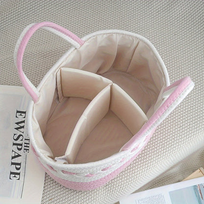 Oval Woven Rope Storage Basket, 14.17 x 9.06 x 6.69 Inches with Braided Handles and Divided Liner