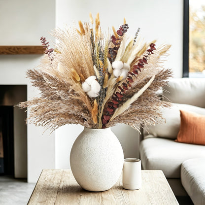 Natural 80-Piece Dried Flower Bouquet with Pampas Grass, Bunny Tails, Eucalyptus, Lavender and Wheat